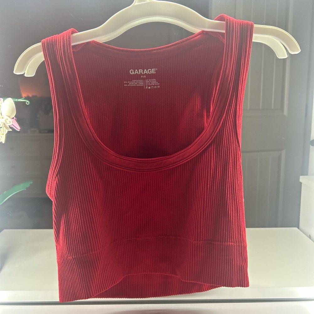 Garage Red Fitted Crop Tank Top
